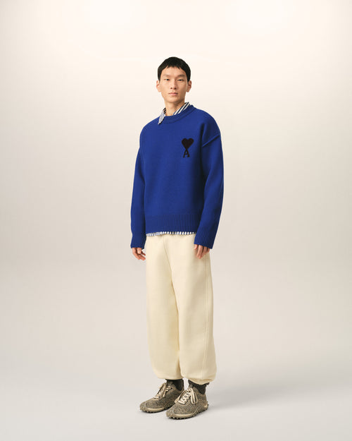 Blue crewneck wool sweater with Ami de Coeur - Man - 6 - AMI Paris - Ami Paris