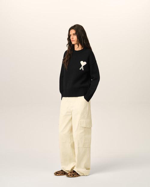 Black crewneck wool sweater with Ami de Coeur - Woman - 12 - AMI Paris - Ami Paris