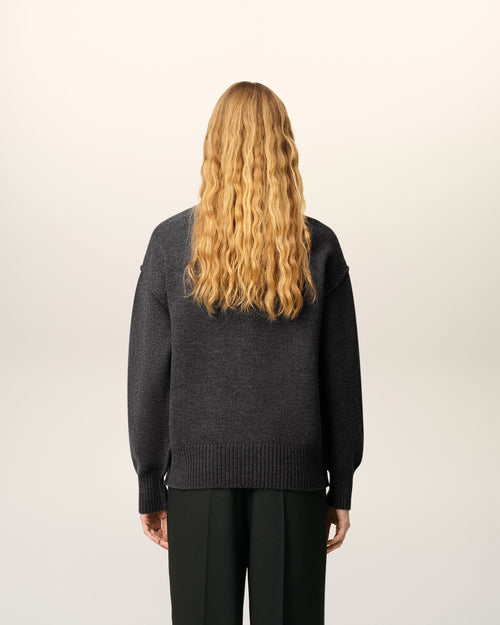 Pull Gris Col Rond Ami De Coeur En Laine - Femme - 10 - AMI Paris - Ami Paris