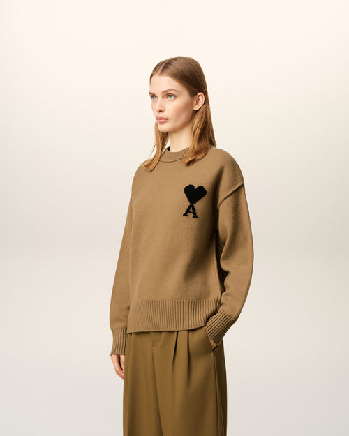 Brown Wool Ami De Coeur Crewneck Sweater - 12 - Ami Paris