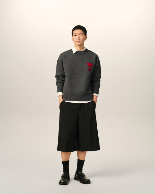 Grey crewneck wool sweater with Ami de Coeur - Man - 3 - AMI Paris - Ami Paris