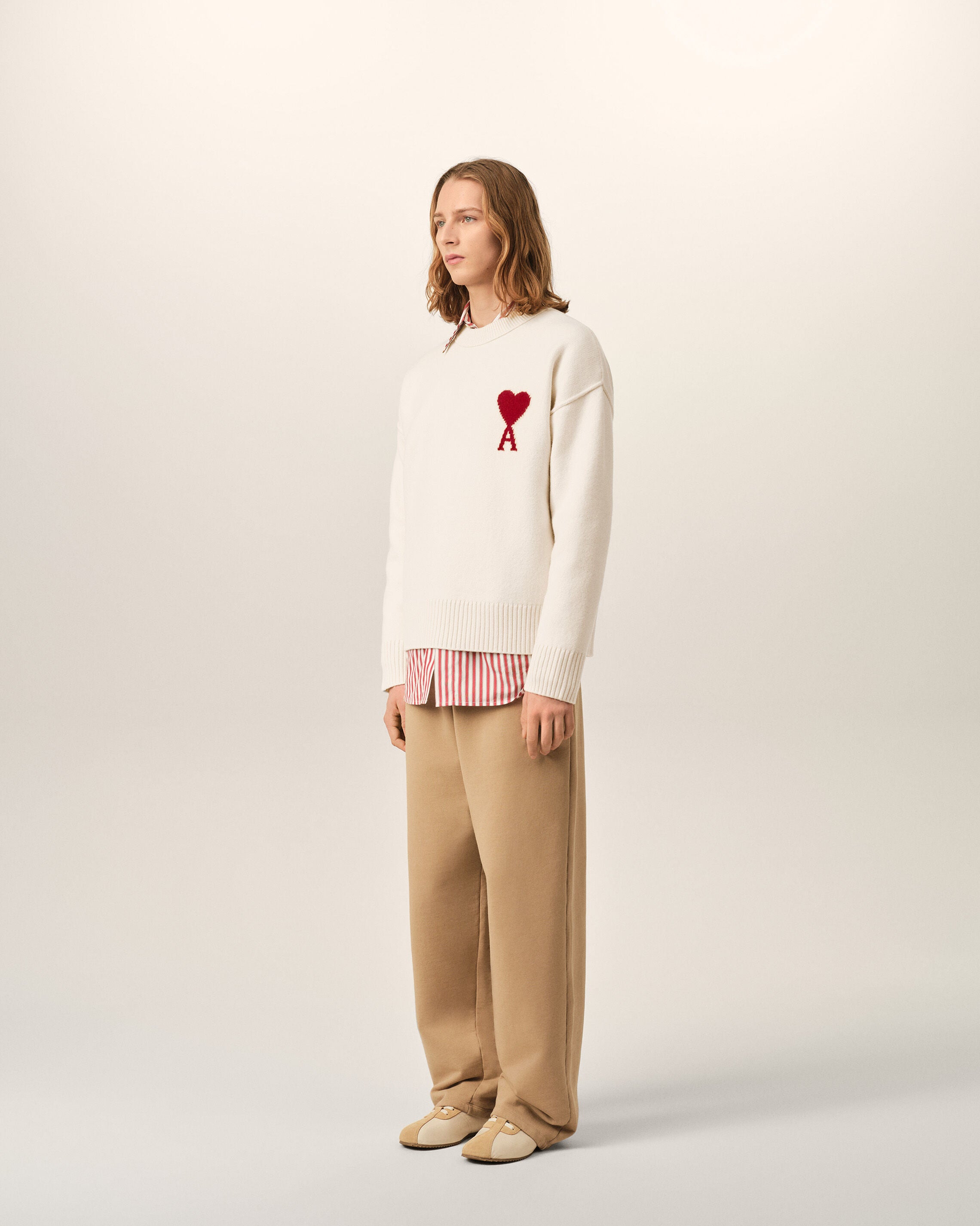 Natural crewneck wool sweater with Ami de Coeur - 6