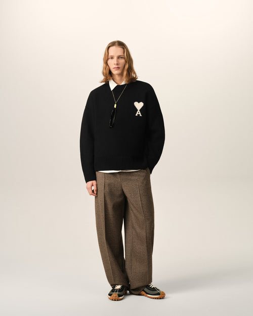Black crewneck wool sweater with Ami de Coeur - Man - 3 - AMI Paris - Ami Paris