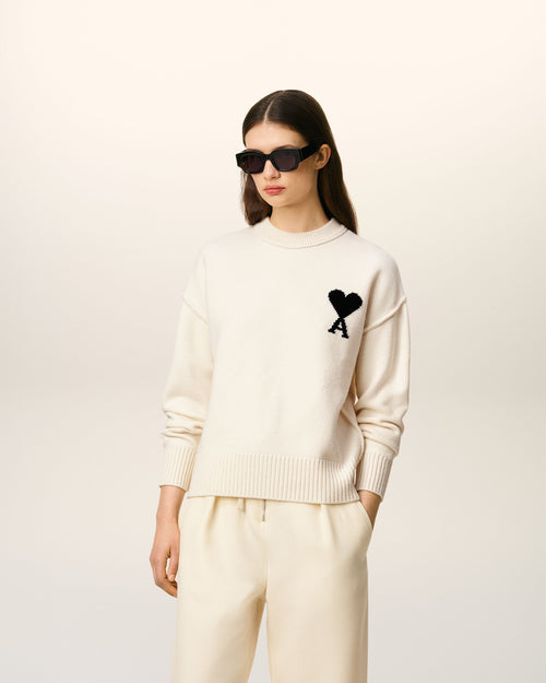                                     White Wool Ami De Coeur Crewneck Sweater - 3                                 - Ami Paris