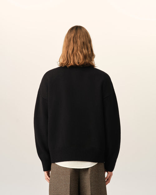 Black crewneck wool sweater with Ami de Coeur - Man - 5 - AMI Paris - Ami Paris
