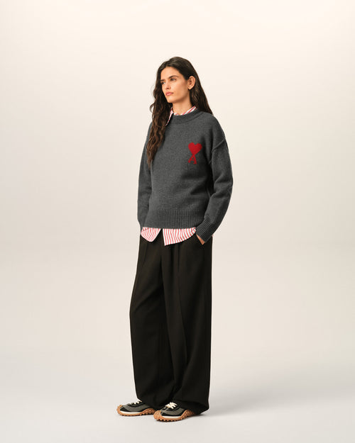 Grey crewneck wool sweater with Ami de Coeur - Woman - 12 - AMI Paris - Ami Paris