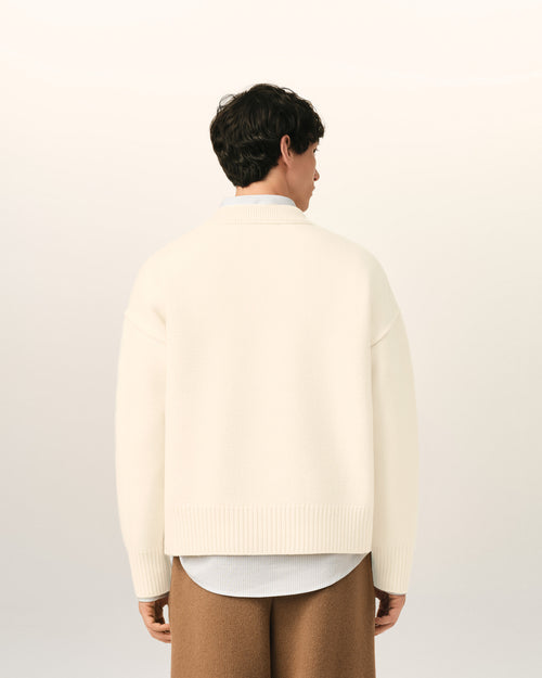 White Wool Ami De Coeur Crewneck Sweater - Man - 5 - AMI Paris - Ami Paris