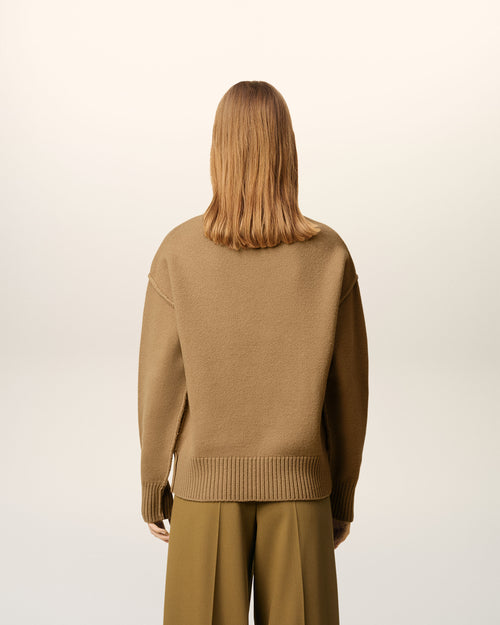 Brown Wool Ami De Coeur Crewneck Sweater - 11 - Ami Paris