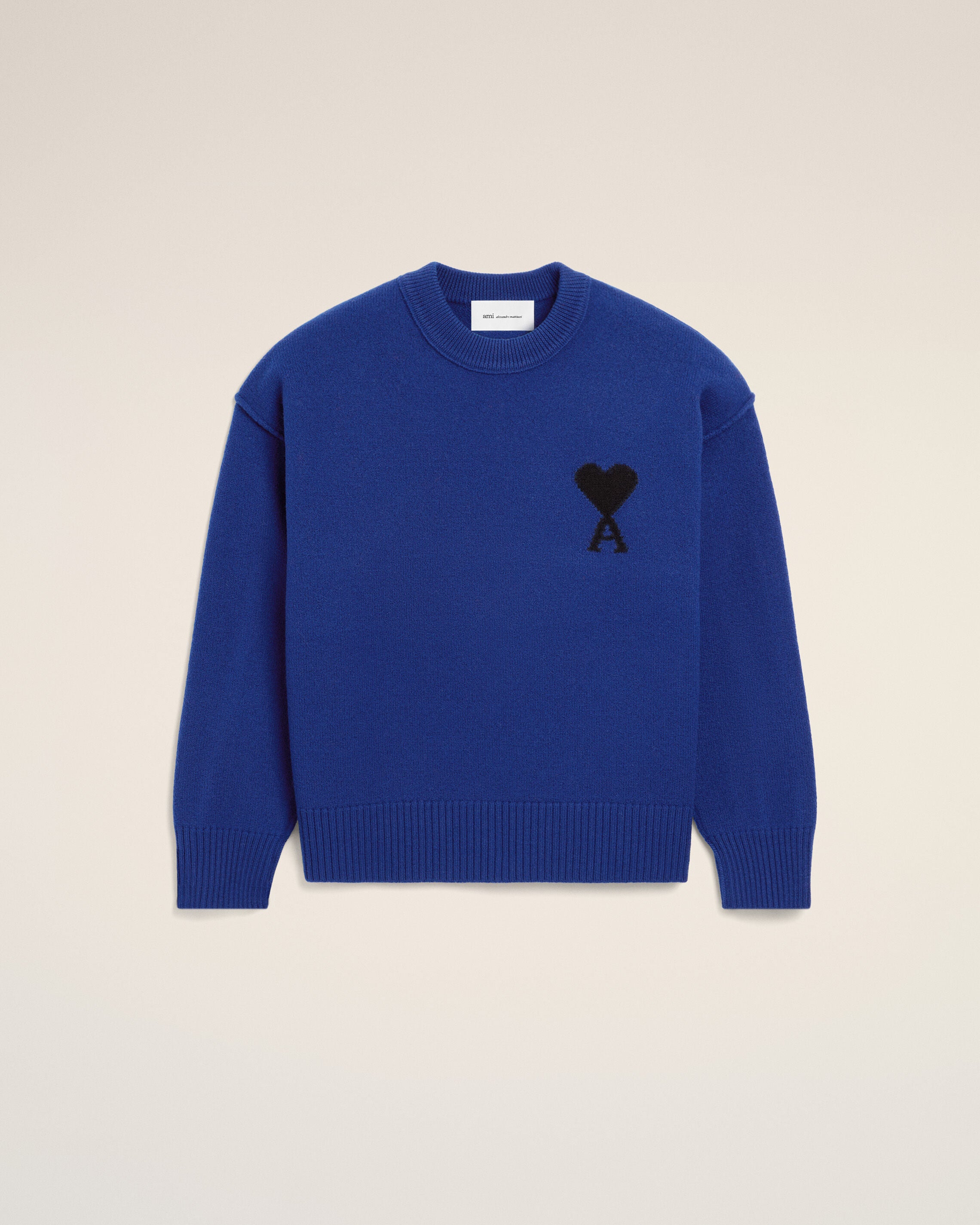 BLACK/RED Black Wool Ami De Coeur Crewneck Sweater | AMI PARIS