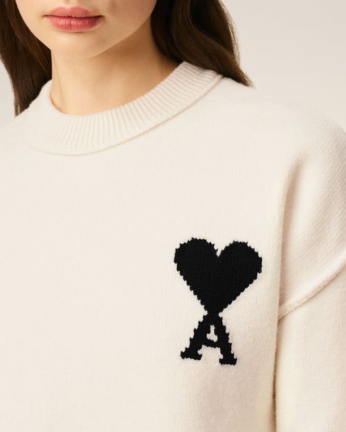 White Wool Ami De Coeur Crewneck Sweater - 11 - Ami Paris