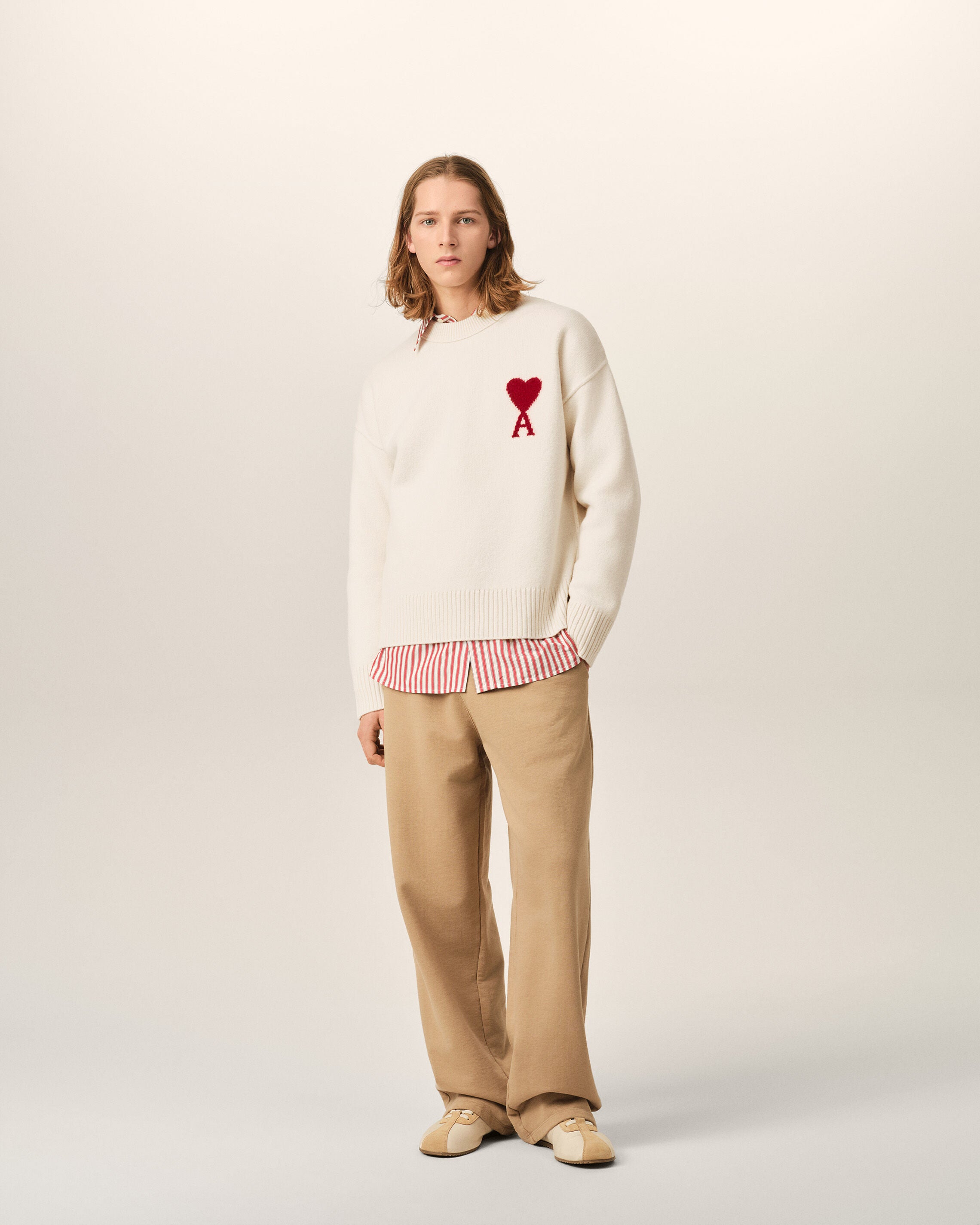 Natural crewneck wool sweater with Ami de Coeur - 3