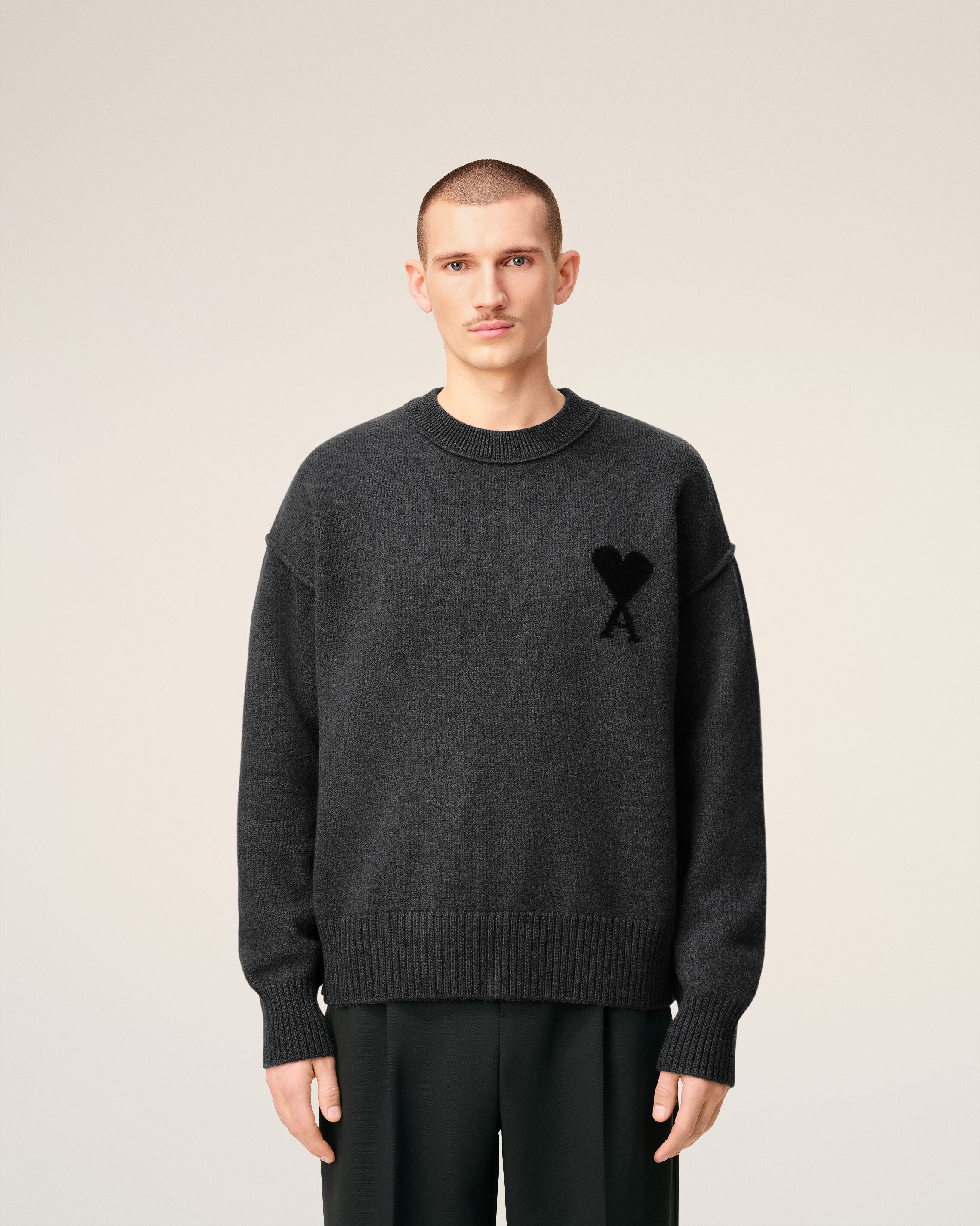 Grey Wool Ami De Coeur Crewneck Sweater - 3