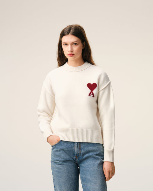 Jersey de cuello redondo Ami de Cœur de lana blanca - 9 - Ami Paris