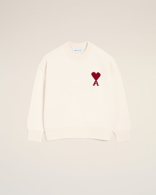 Maglione girocollo Ami de Coeur in lana bianca - Uomo - 1 - AMI Paris - Ami Paris