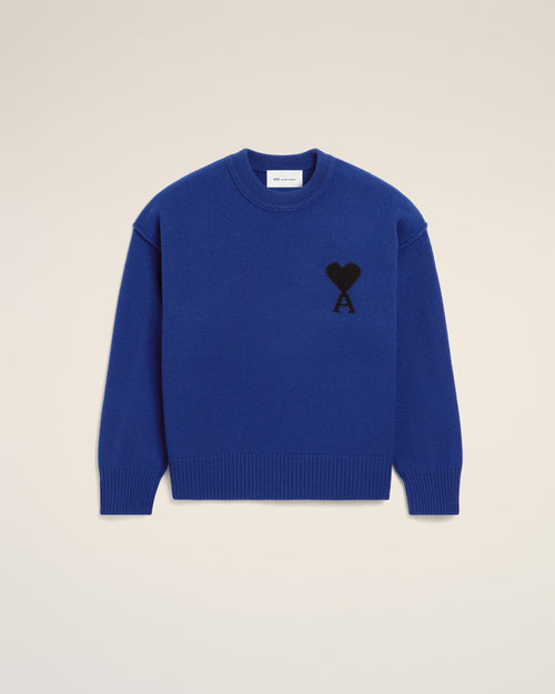 Blue crewneck wool sweater with Ami de Coeur - Woman - 7 - AMI Paris - Ami Paris