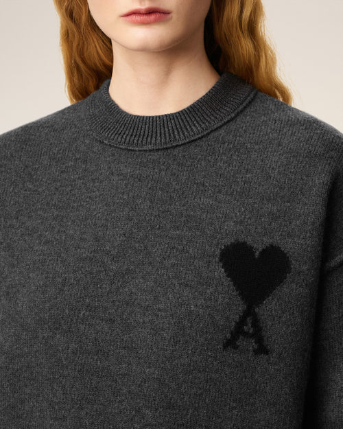 Grey Wool Ami De Coeur Crewneck Sweater - 10 - Ami Paris