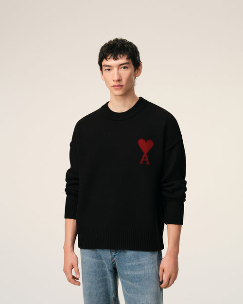 Pull Col Rond Avec Ami De Coeur Contraste Noir en Laine - 3 - Ami Paris