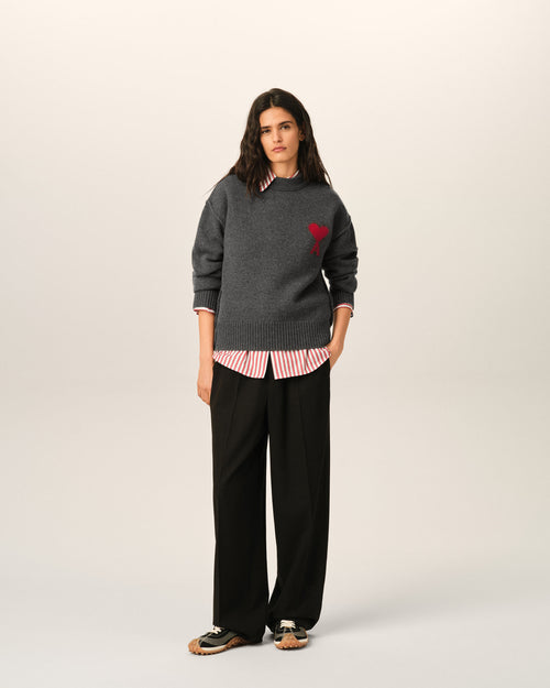 Grey crewneck wool sweater with Ami de Coeur - Woman - 9 - AMI Paris - Ami Paris