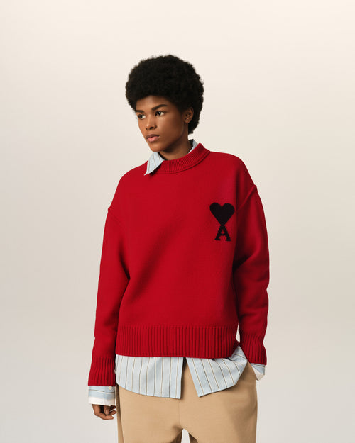 Red crewneck wool sweater with Ami de Coeur - Woman - 8 - AMI Paris - Ami Paris