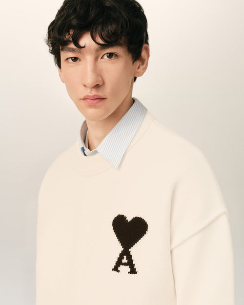 White Wool Ami De Coeur Crewneck Sweater - Man - 4 - AMI Paris - Ami Paris