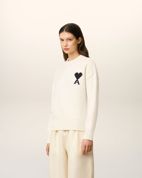 White Wool Ami De Coeur Crewneck Sweater - 13 - Ami Paris