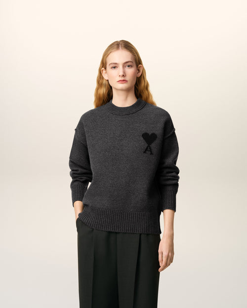 Grey Wool Ami De Coeur Crewneck Sweater - Woman - 8 - AMI Paris - Ami Paris