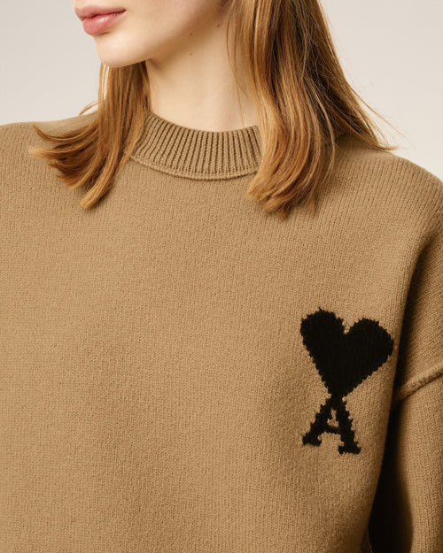 Brown Wool Ami De Coeur Crewneck Sweater - 10 - Ami Paris