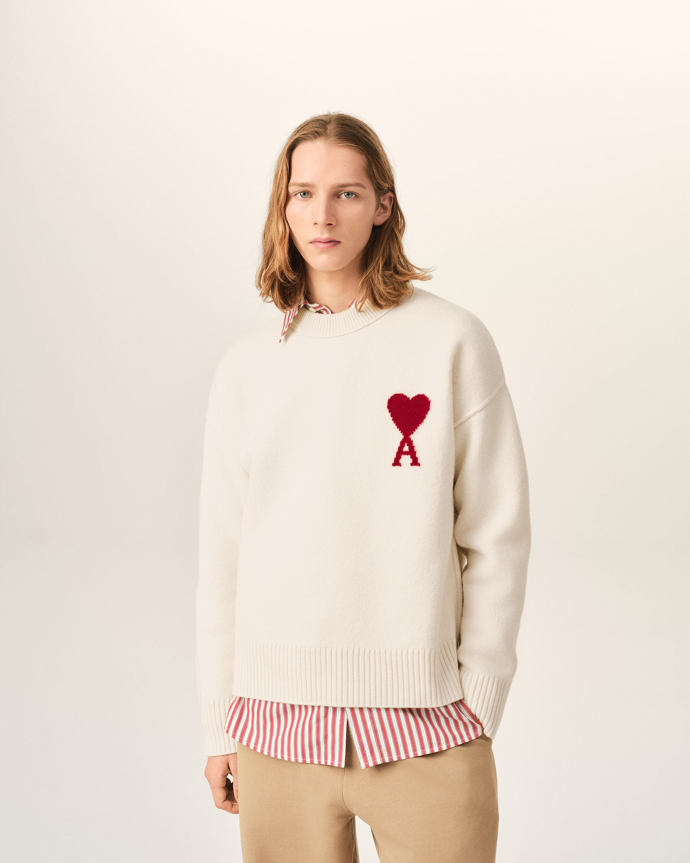 Natural crewneck wool sweater with Ami de Coeur - 2