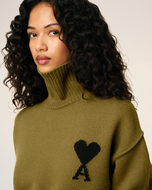 Khaki Wool Ami De Coeur Funnel Neck Sweater - 10 - Ami Paris