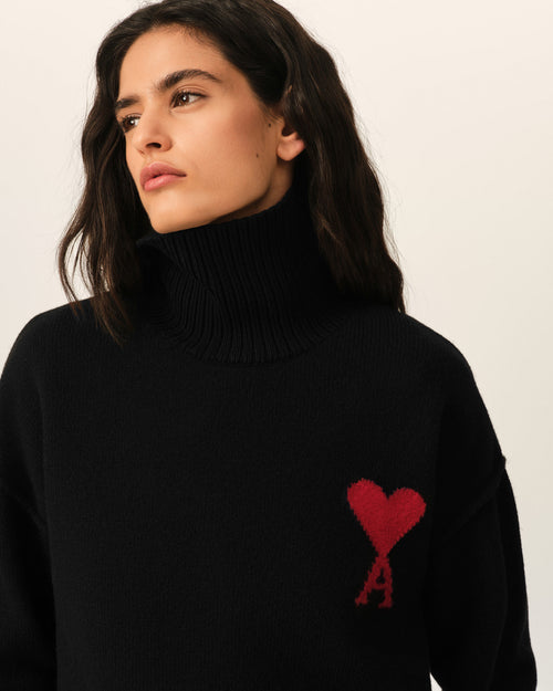 Black funell neck wool sweater with Ami De Coeur - Woman - 10 - AMI Paris - Ami Paris