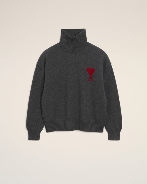 Grey funell neck wool sweater with Ami De Coeur - Woman - 7 - AMI Paris - Ami Paris