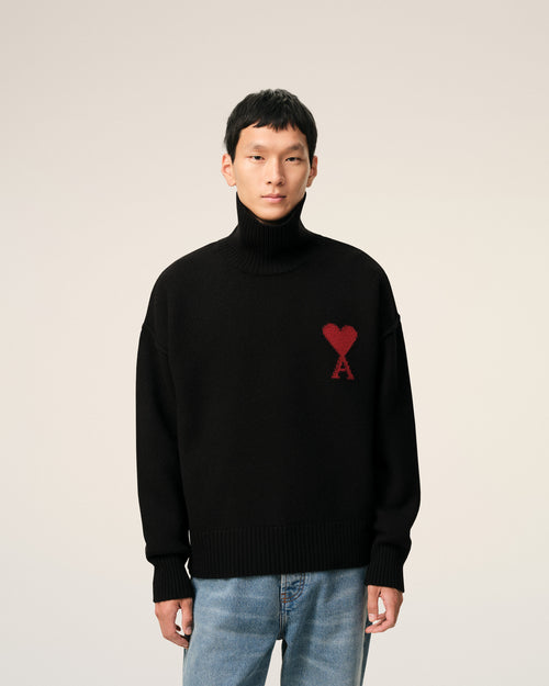 Pull Col Cheminee  Avec Ami De Coeur Contraste Noir en Laine - 3 - Ami Paris