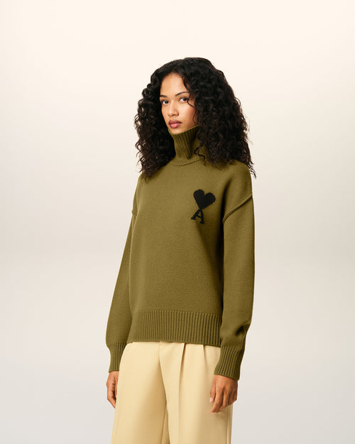 Khaki Wool Ami De Coeur Funnel Neck Sweater - 12 - Ami Paris