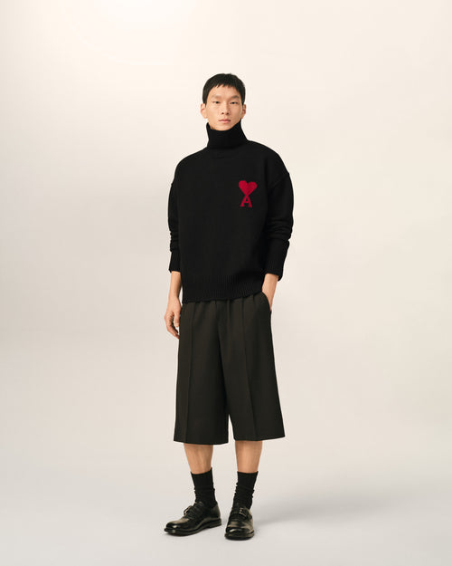 Black funell neck wool sweater with Ami De Coeur - Man - 3 - AMI Paris - Ami Paris