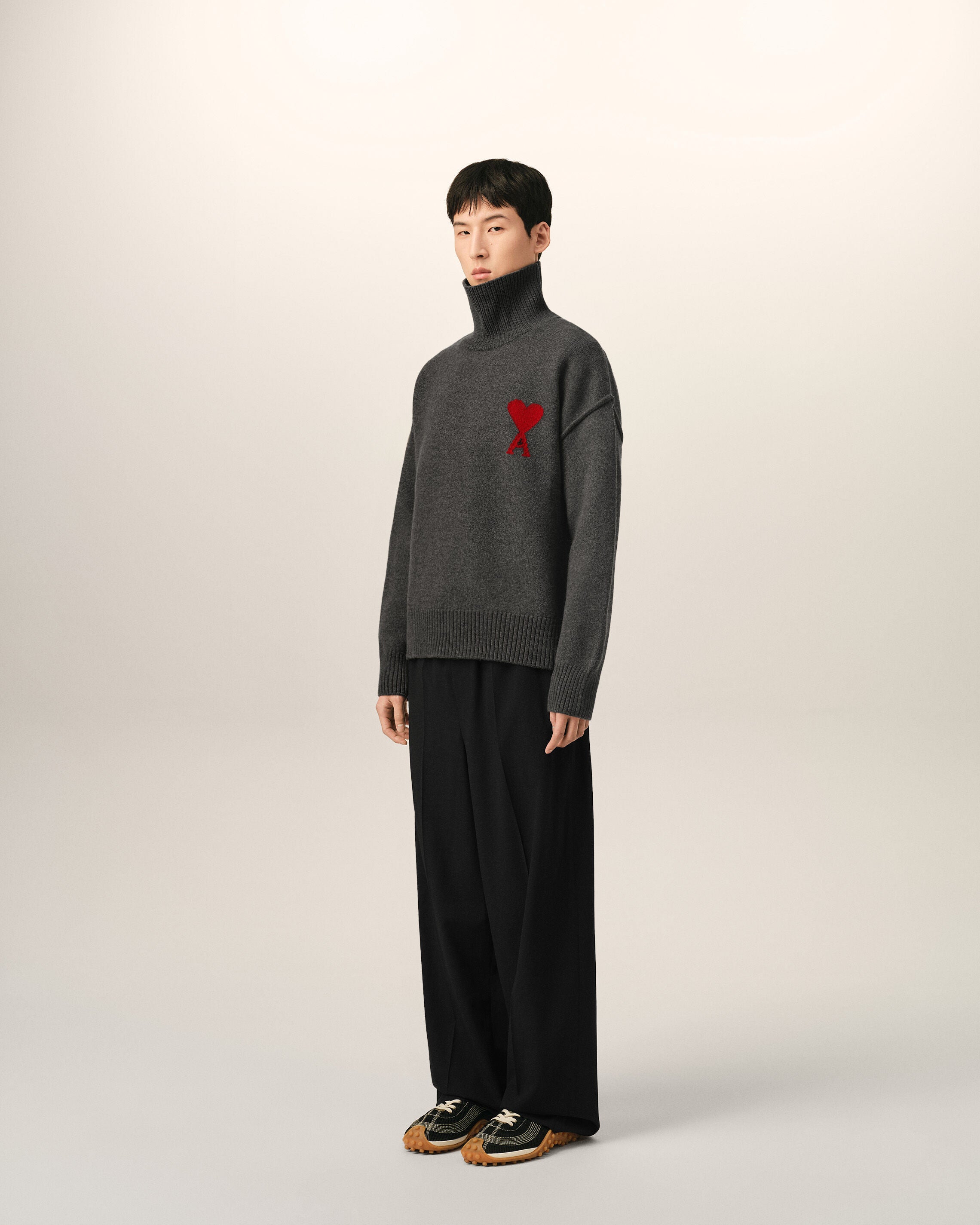 Grey funell neck wool sweater with Ami De Coeur - 6