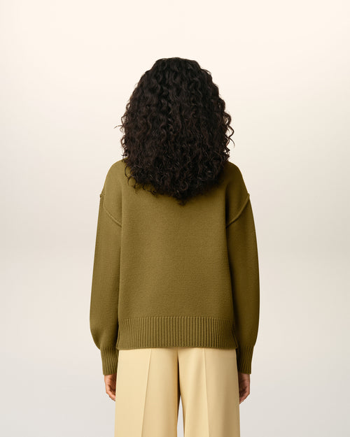 Khaki Wool Ami De Coeur Funnel Neck Sweater - 11 - Ami Paris