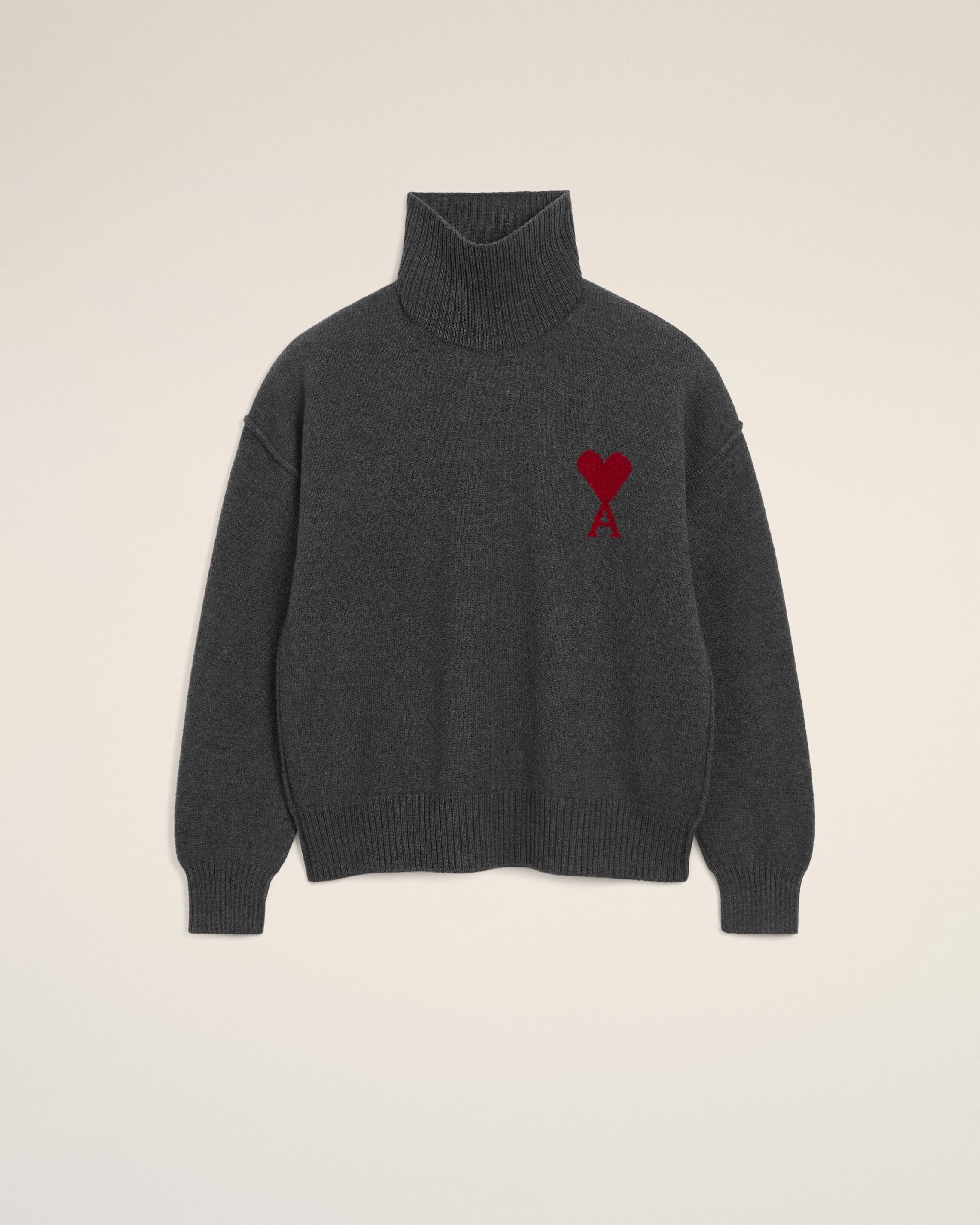 Grey funell neck wool sweater with Ami De Coeur - 1