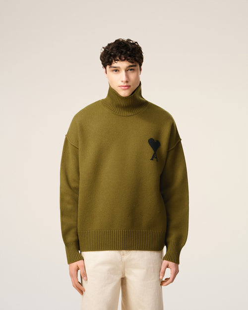 Khaki Wool Ami De Coeur Funnel Neck Sweater - 3 - Ami Paris