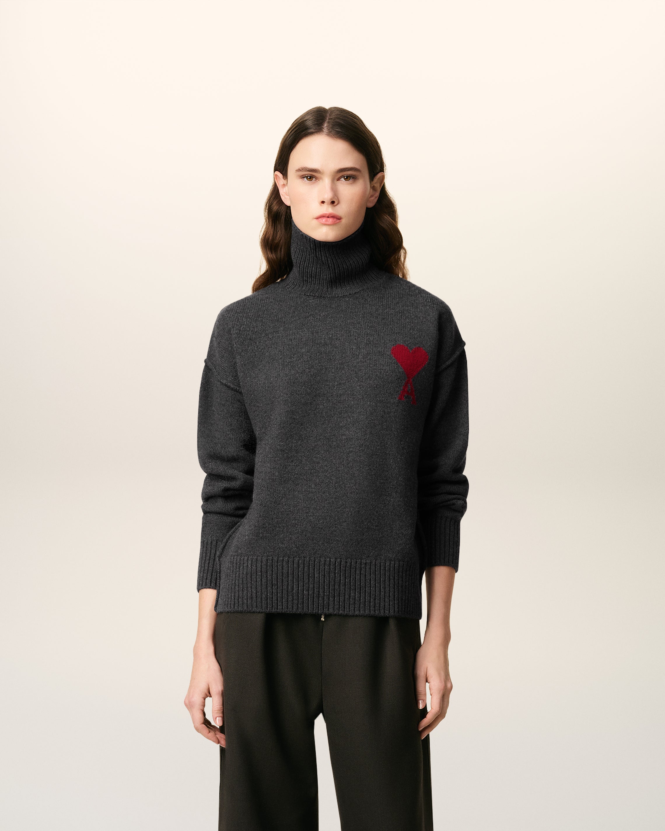 グレー ウール Ami De Coeur ファネルネック セーター ヘザーグレー