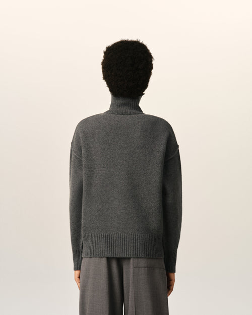 Grey funell neck wool sweater with Ami De Coeur - Woman - 11 - AMI Paris - Ami Paris
