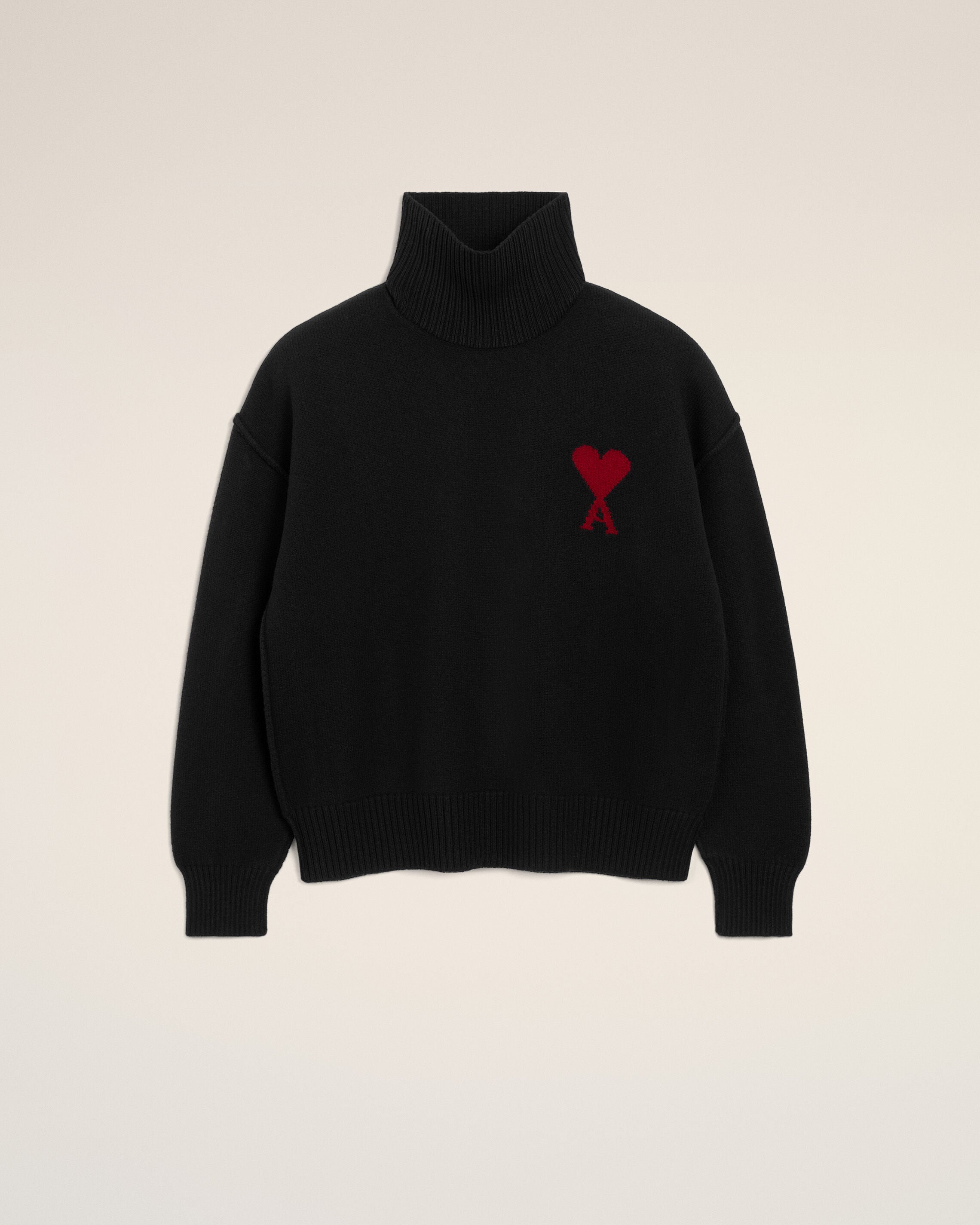 Black funell neck wool sweater with Ami De Coeur - 1