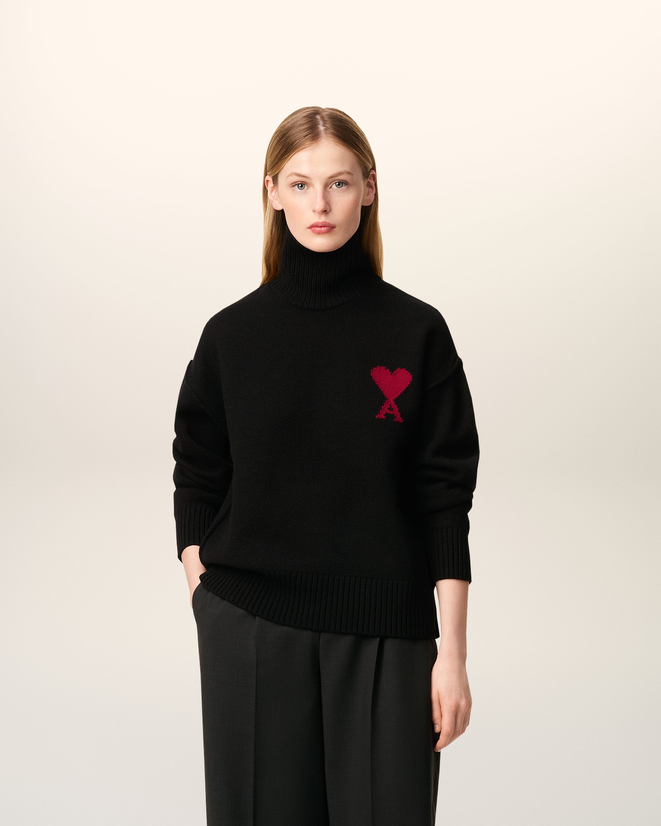 お値下げ❗️ami ブラック クルーネックセーター ブラック ウール Ami De Coeur クルーネック セーター ブラック/レッド