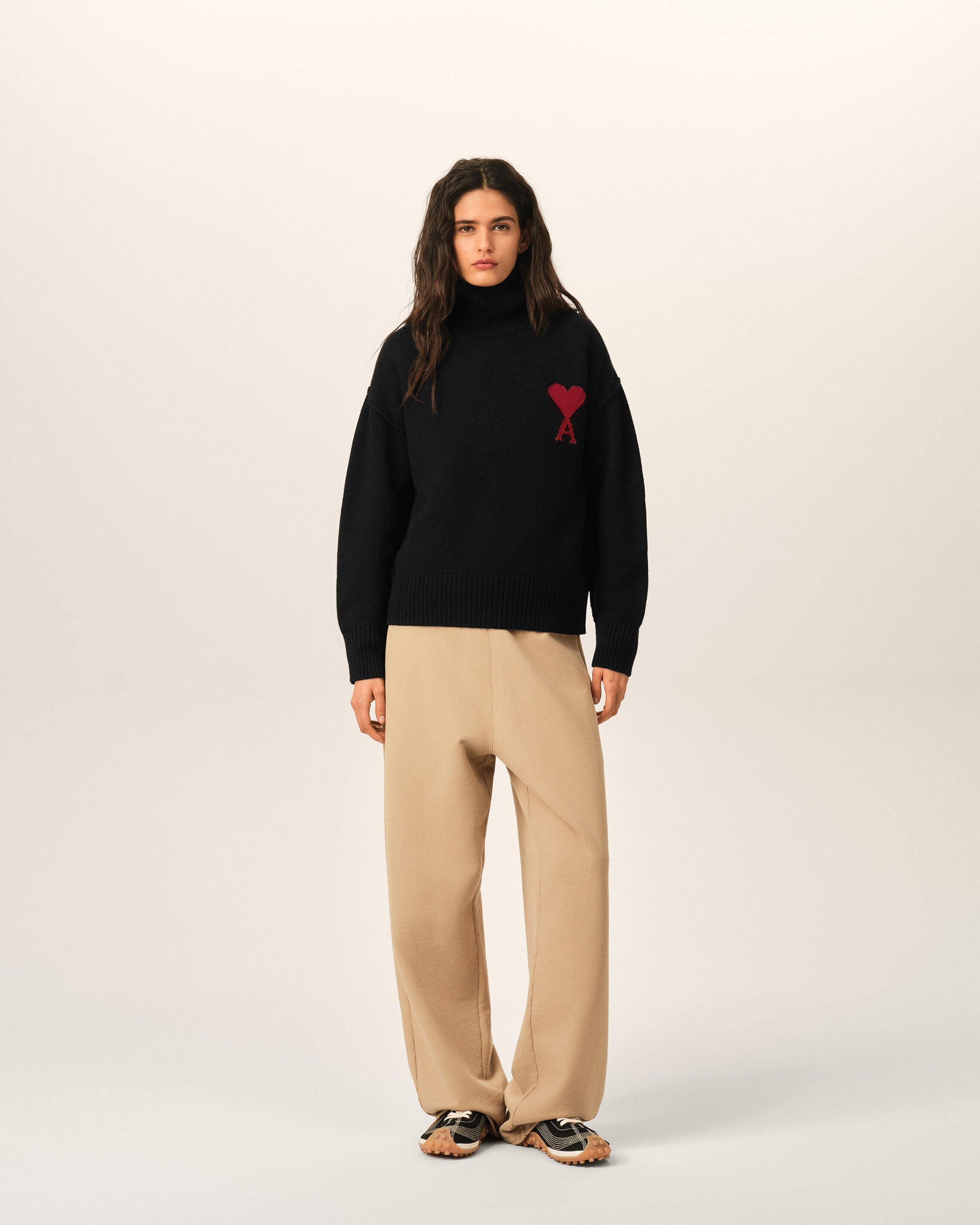 Black funell neck wool sweater with Ami De Coeur - 9