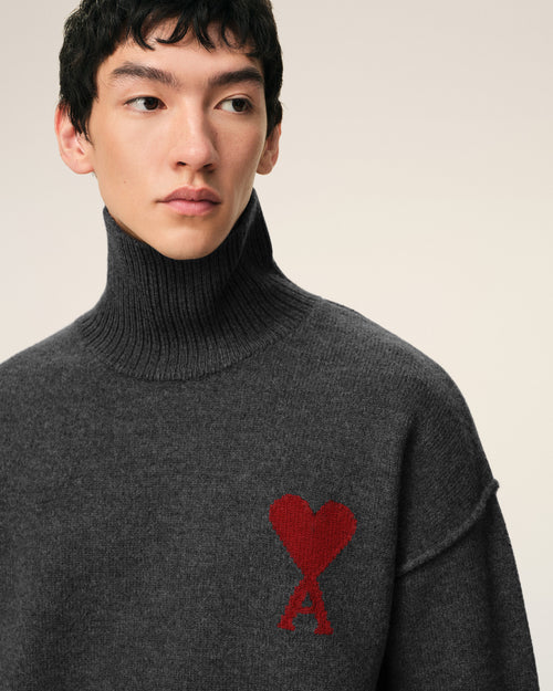 Pull Col Cheminee  Avec Ami De Coeur Contraste Gris en Laine - 4 - Ami Paris