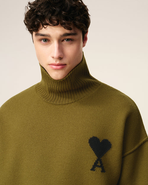 Khaki Wool Ami De Coeur Funnel Neck Sweater - 4 - Ami Paris