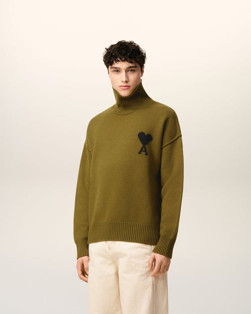 Khaki Wool Ami De Coeur Funnel Neck Sweater - 6 - Ami Paris