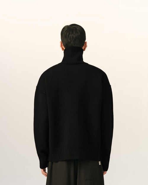 Black funell neck wool sweater with Ami De Coeur - Man - 5 - AMI Paris - Ami Paris