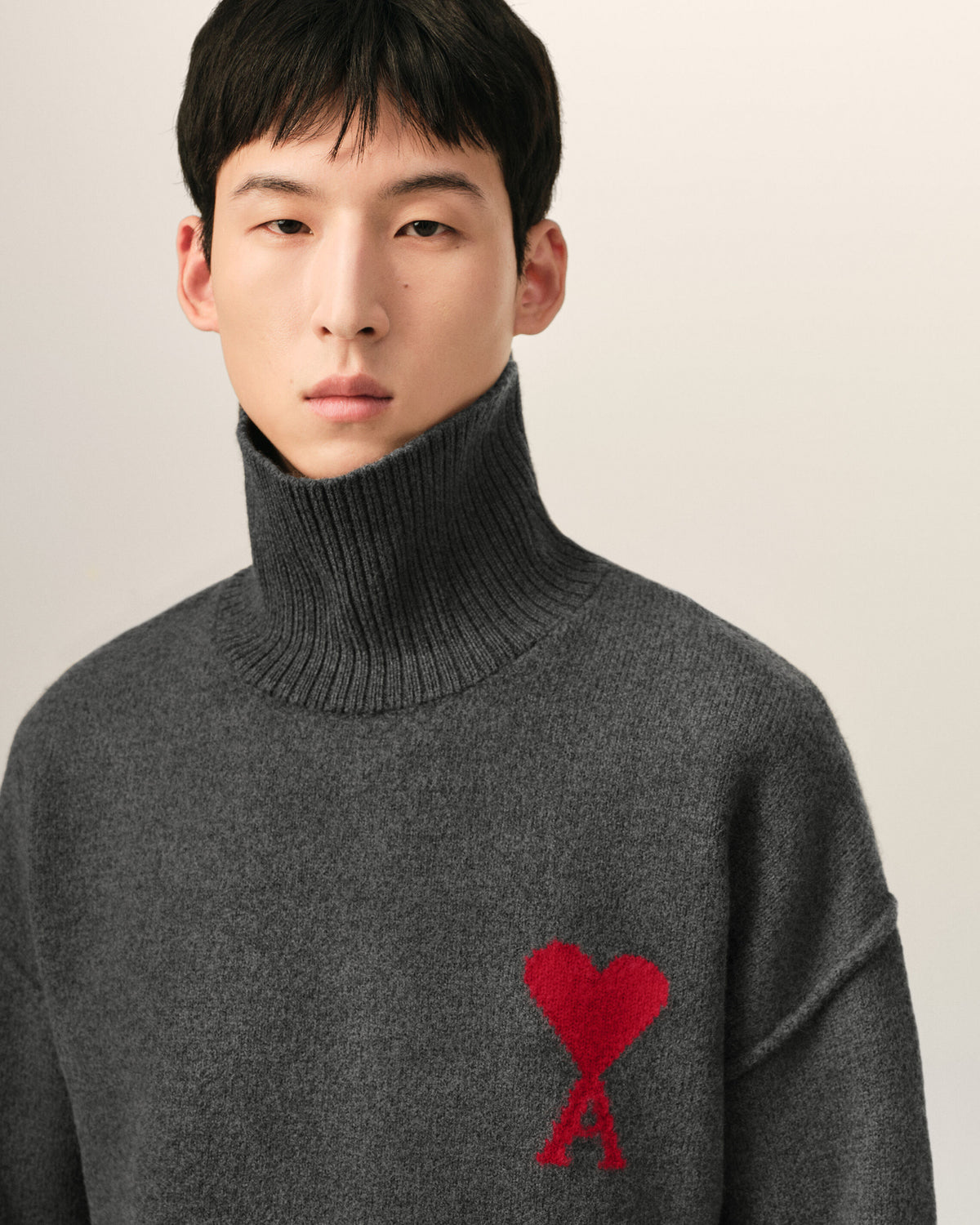Grey funell neck wool sweater with Ami De Coeur - 4