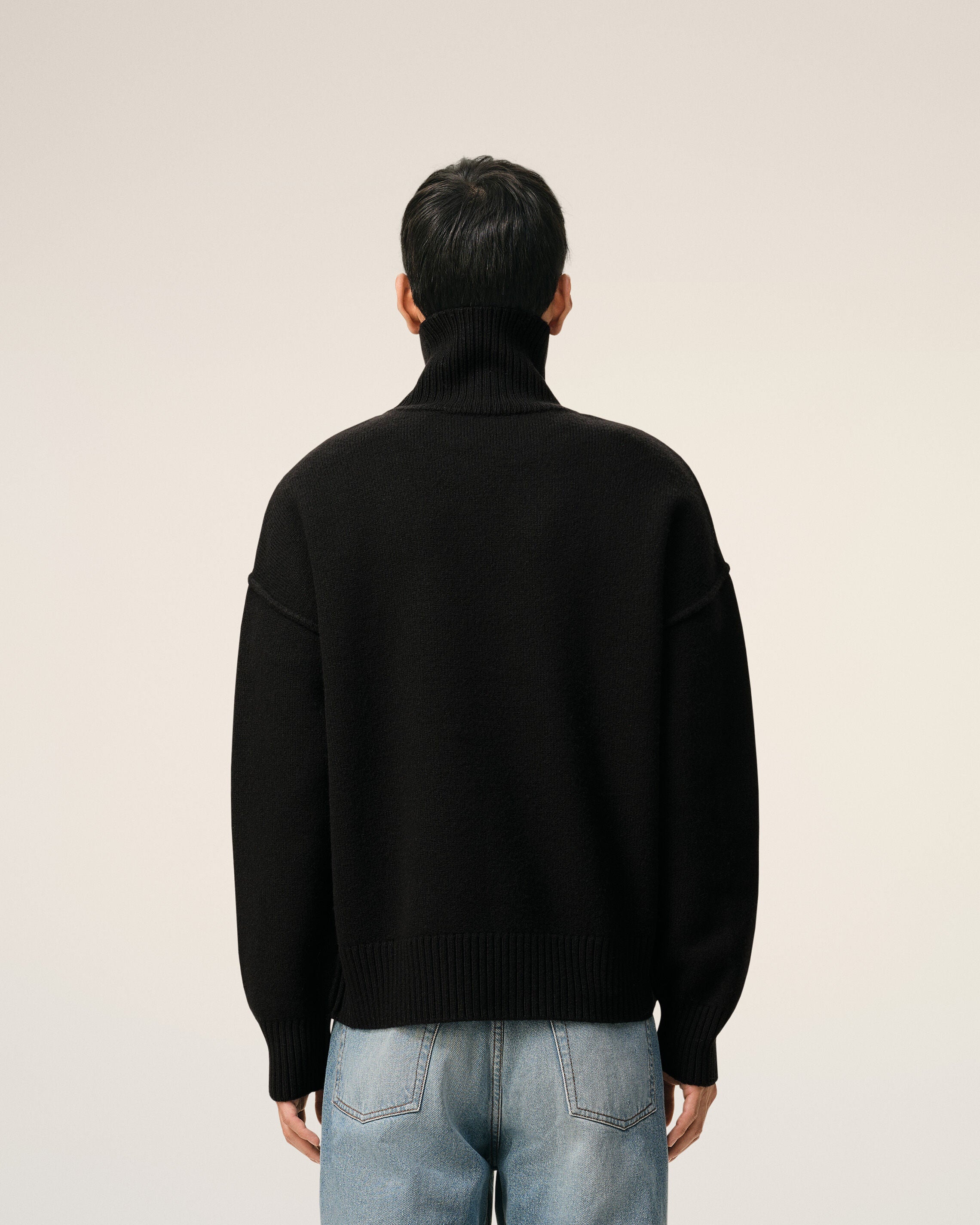 BLACK/RED Black Wool Ami De Coeur Funnel Neck Sweater | AMI PARIS