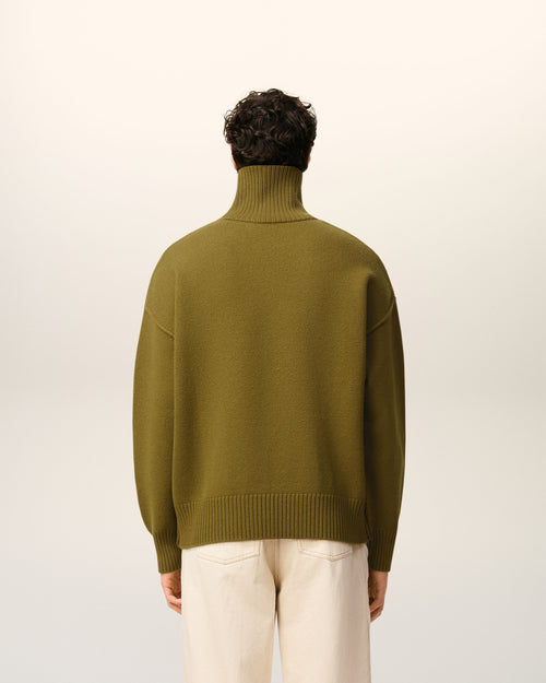 Khaki Wool Ami De Coeur Funnel Neck Sweater - 5 - Ami Paris